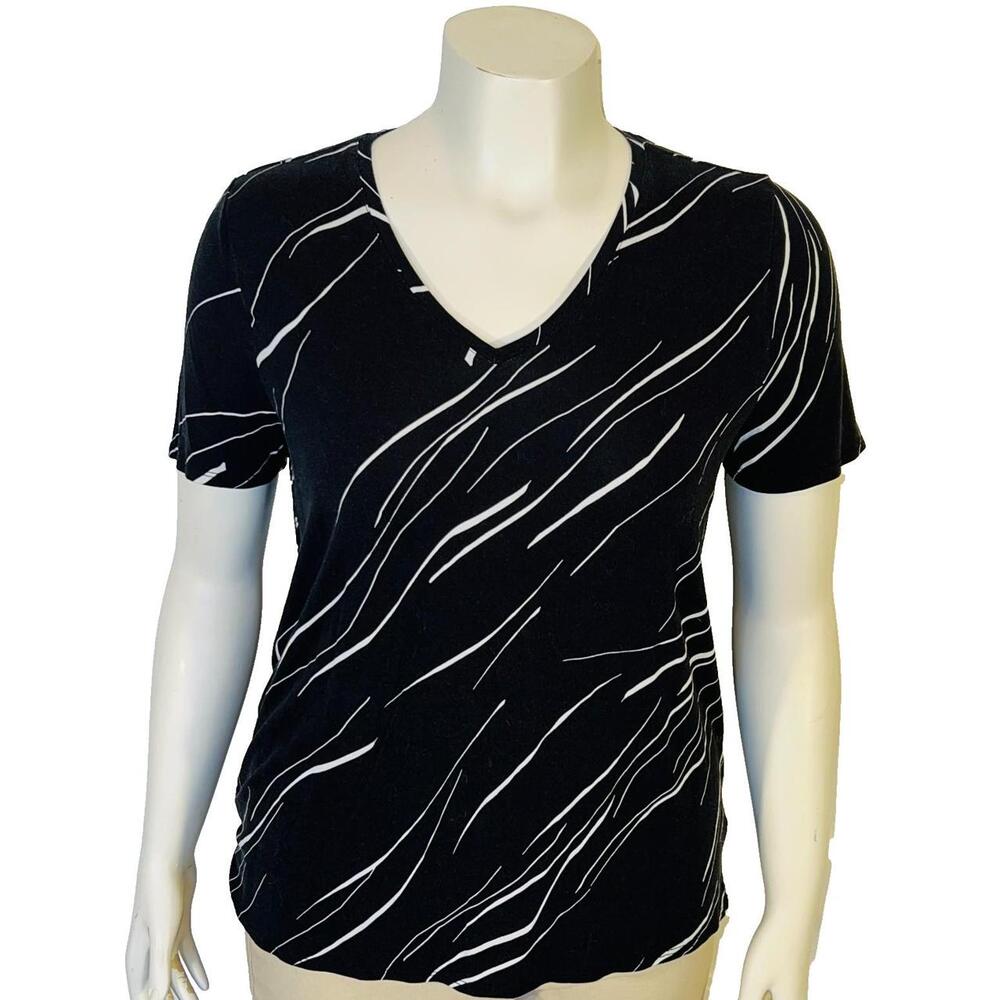 Alfani Tee Women M Black Abstract Spandex Rayon Relaxed